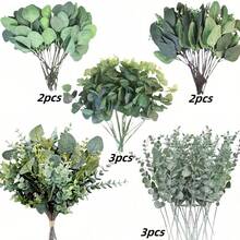 52片/26片/10片/1片 4种人造桉树叶和枝干，人造银元桉树叶，仿真植物喷雾，人造绿植 - 綠色 - 查看 11