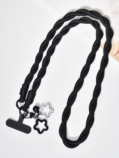 1 Set Black Nylon Braided Lanyard, Unisex Stylish Multifunctional Phone Anti-Drop Anti-Lost Neck Strap, Long Double-Headed Buckle Bag Strap, Hollow Star Bell Phone Couple Pendant Keychain, Exquisite High-End Creative Bag Accessory Compatible With Android And Most Smartphone,Gifts For Mother, Family, Friends, Kids, Birthday, Holiday Phone Chain