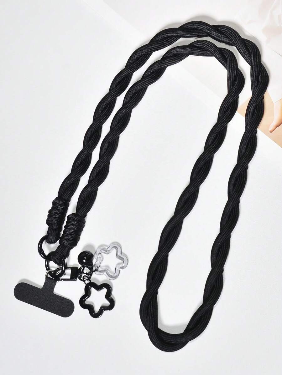 1 Set Cordón de nailon negro trenzado, Correa de cuello multifuncional y con estilo unisex anti-caída y anti-pérdida para teléfono, Correa de bolso de hebilla doble larga, Colgante de pareja de campana de estrella hueca, Accesorio de bolso creativo y de alta gama compatible con Android y la mayoría de teléfonos inteligentes, Regalo para madre, familia, amigos, cumpleaños, vacaciones