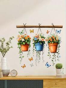 1 pieza Pegatina floral en maceta - Primavera, 3 Pinturas decorativas de flores en cubos, PVC, Autoadhesivo sin necesidad de pegamento, Adecuado para superficies de vidrio, decoración de sala de estar, dormitorio, baño, decoración del hogar - Multicolor - Ver 8