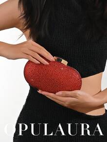 Bolso de mano tipo clutch de lujo con cristales brillantes para mujer de OpulAura, bolso de noche con diamantes brillantes para ocasiones formales, bolso de fiesta/boda/gala de moda con cadena - Rojo - Ver 8