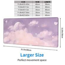 1pc Pink & Purple Dreamy Cloud, Moon & Heart Design Mouse Pad, Healing Girly Style Desk Mat, Large Non-Slip Office & Gaming Keyboard Pad - Rectangle - View 2
