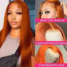 30 Inch Straight Lace Front Wigs Human Blended Hair 13x4 HD Transparent Lace Front Wigs Natural Black For Women Glueless Brazilian Virgin Hair #350 Ginger Lace Frontal Wig 200% Density Pre Plucked With Baby Hair Hairline - S350 - View 3