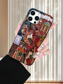 Map Persian Carpet Pattern Collage Art Phone Case, 2D Printed Phone Case With Popular Classic High-End Middle Eastern Tie Style, Suitable As Birthday, Holiday Gift For Friends, Family, Couples, Oneself, Black Matte Soft Protective Case Compatible With IPhone 17/16/15/14/13/12/11/Pro/ProMax/X/XR/XS/XSMAX/7/8/PLUS/Air/Se2/3 - Black - View 2