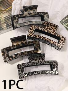 1/2/4pcs Leopard Print Hair Claw Clips, Shiny Minimalist Square Hair Clutches, Daily Casual Wear Hair Catcher Clip, School Stuff Fall Winter Women Vacation Outfits Flower Hair Jaw Clip (Random Colors) - Multicolor - View 8