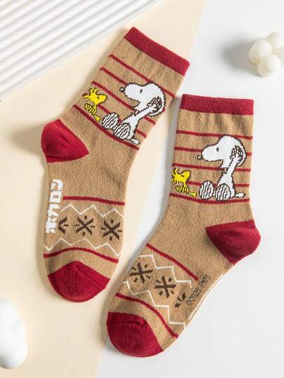 SNOOPY 1双正品史努比图案女士船袜，可爱卡通设计，防臭吸湿，休闲百搭的圆领卡通图案袜子，适合学生/成人作为礼物和日常穿着