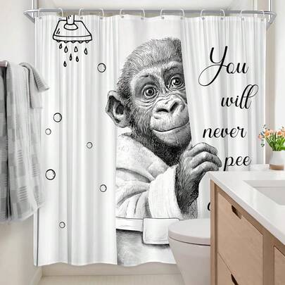 ستارة دش مضحكة بشكل قرد، مجموعة حمام مثيرة للاهتمام بأقوال مضحكة عن الحيوانات باللون الرمادي، ديكور حمام مقاوم للماء باللونين الأسود والأبيض، ديكور منزلي، ديكور حمام وإكسسوارات، ديكور غرفة، مناسب للمنزل والفندق والإجازة والهدايا