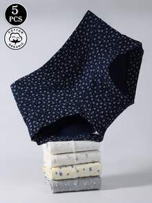 5pcs/Pack Women's Cotton Panties With Floral, Bow, Cute Design, Mid-Waist, Full Coverage, Seamless - Multicolor - View 10