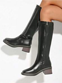 New Autumn/Winter Brown Over-The-Knee Chunky Heel Slim Boots, Classic Black Mid-Calf Riding Boots, Fashion Tall Boots For Women,Party - màu đen - Xem 2