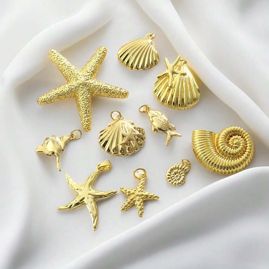 1件铜质创意新款时尚海星贝壳吊坠，多功能DIY手链、项链、背包链、手机链，手工饰品 - 彩色 - 查看 1