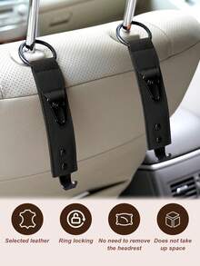 汽车座椅靠背挂钩 – 双合金挂钩，可挂包、水瓶和雨伞，承重25公斤，适用于标准头枕杆，可折叠隐藏式设计，适用于轿车和SUV - 收納掛鉤 - 查看 3