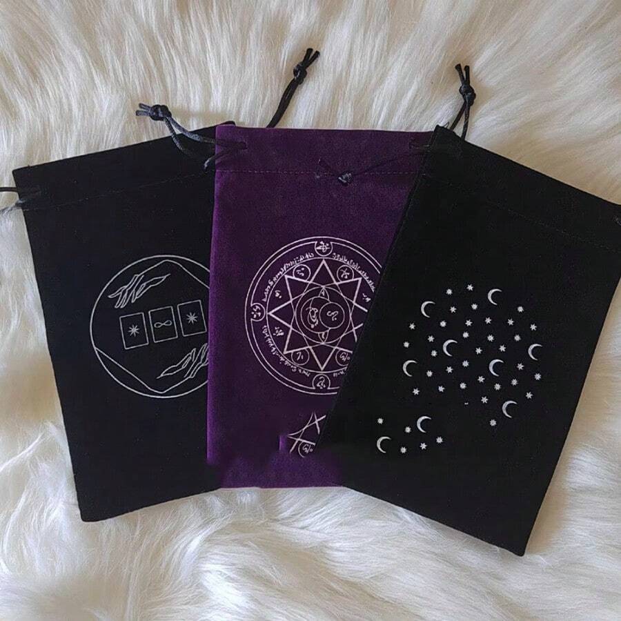 1Pcs 2 Styles Black Tarot Storage Bag Velvet Drawstring Packing Pouches Pentagram Moon Phase Gift Bag For Tarot Dice Card Jewelry Crystal Fortune Telling Card Pouch Halloween - 1件隨機 - 查看 1