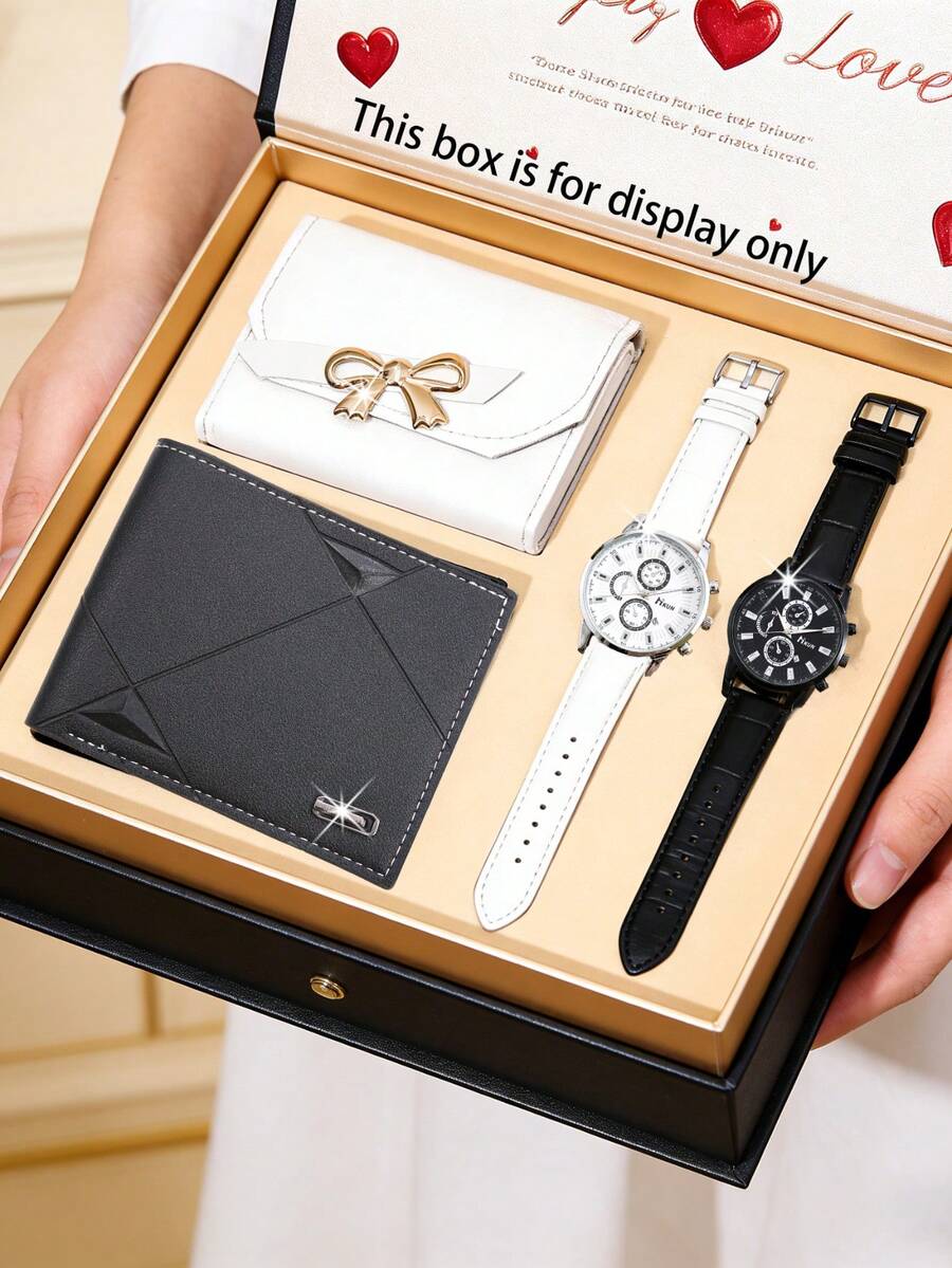 4pcs Romantic Couple Watch Set - Men's & Women's Watches + Wallet, Perfect Gift For Him On Valentine's Day, Birthday, Thanksgiving, Etc. - Multicolor - View 1