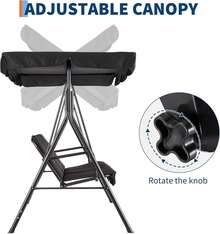 Columpio para Exterior con Toldo Ajustable │ Silla Columpio de 3 Asientos para Adultos con Cojines Gruesos │ Estructura de Acero Resistente │ Ideal para Porche, Jardín o Patio Trasero - Negro 2 - Ver 3