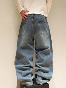 1pc Hearty Haven Casual Loose Fit American Street Style Men's Denim - Baby Blue - View 4