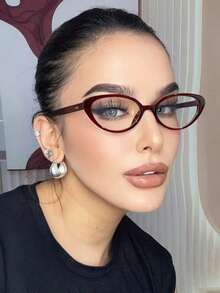 1 件女士 Y2K 复古红猫眼无度数眼镜，窄框时尚装饰眼镜，PC（聚碳酸酯）镜框和镜片，适合日常穿着、电脑工作、派对装饰 - 彩色 - 查看 9