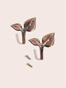 2pcs Leaf Shaped Metal Curtain Hooks With Screws, Multi-Color Options, Suitable For Wall And Curtain Rods - Multicolor - View 8