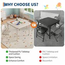 Juego de Mesa y Sillas Plegables para Niños con Respaldo Ancho | Set de 3 Piezas Ligero para Actividades, Aprendizaje y Manualidades | Escritorio Plegable Infantil para Cuarto de Juegos (Color Beige) - Beis - Ver 3