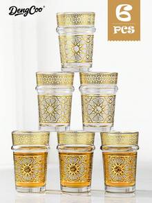 Dengcoo 6/12件套阿拉伯咖啡杯、摩洛哥茶杯、玻璃杯套装、薄荷茶杯套装、传统阿拉伯玻璃茶杯套装，适用于冷热饮品，沙特阿拉伯国庆节 - 杯子 - 查看 1