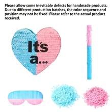 Bộ 5 chiếc Piñata hình trái tim, Piñata chủ đề tiết lộ giới tính, thích hợp cho tiệc tiết lộ giới tính, trang trí tiệc, trang trí piñata vui nhộn, đạo cụ chụp ảnh, phù hợp cho nhiều bữa tiệc khác nhau, bao gồm gậy, bịt mắt, giấy kim tuyến màu xanh và hồng. - Hồng - Xem 3