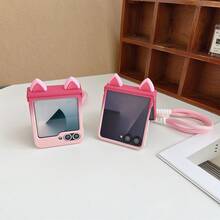 Cute Gradient Pink Cat Ears Phone Case With Pink FFlower Anti-Lost Strap Compatible With Samsung Galaxy ZFlip7 Z Flip6 ZFlip 5 Zflip6 Zflip5 Shockproof Back Cover - Màu hồng chuyển sắc - Xem 8