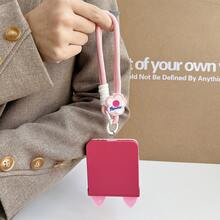 Cute Gradient Pink Cat Ears Phone Case With Pink FFlower Anti-Lost Strap Compatible With Samsung Galaxy ZFlip7 Z Flip6 ZFlip 5 Zflip6 Zflip5 Shockproof Back Cover - Màu hồng chuyển sắc - Xem 6