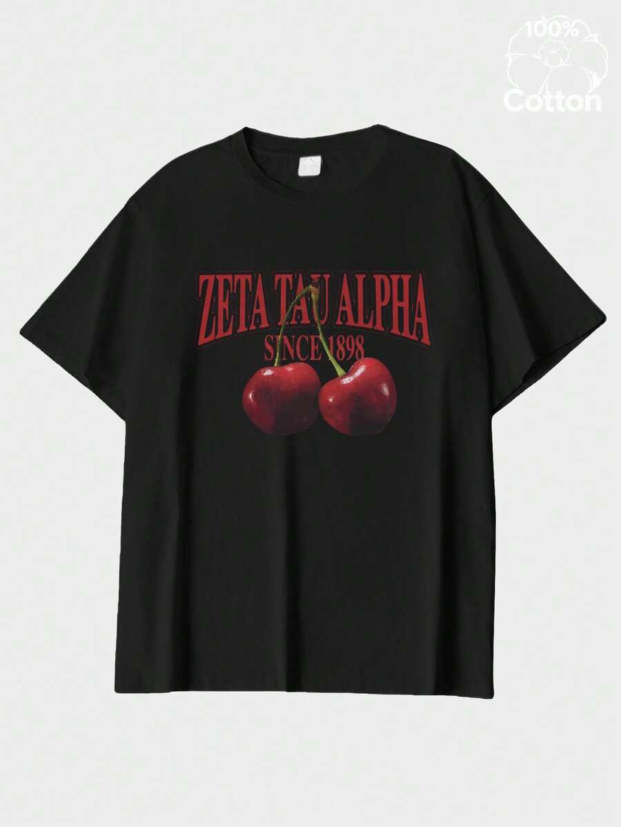 T-shirt Zeta cerise unisexe pour le printemps/été - Basique mode en coton pur doux. Prêt pour les festivals - Cadeau parfait - Cool pour tous les jours - Noir - Voir 1