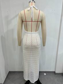 女士新款夏季露背罩衫连衣裙，波西米亚风格，长款优雅连衣裙，非常适合约会、海滩度假。 - 白色 - 查看 5