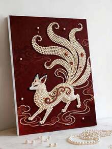 1套，新款珍珠画套装，狐狸图案，5D DIY珍珠形钻石局部钻石画套装，适用于家居客厅、卧室、书房等墙面装饰艺术，惊喜礼物，圣诞节、新年礼物、生日礼物