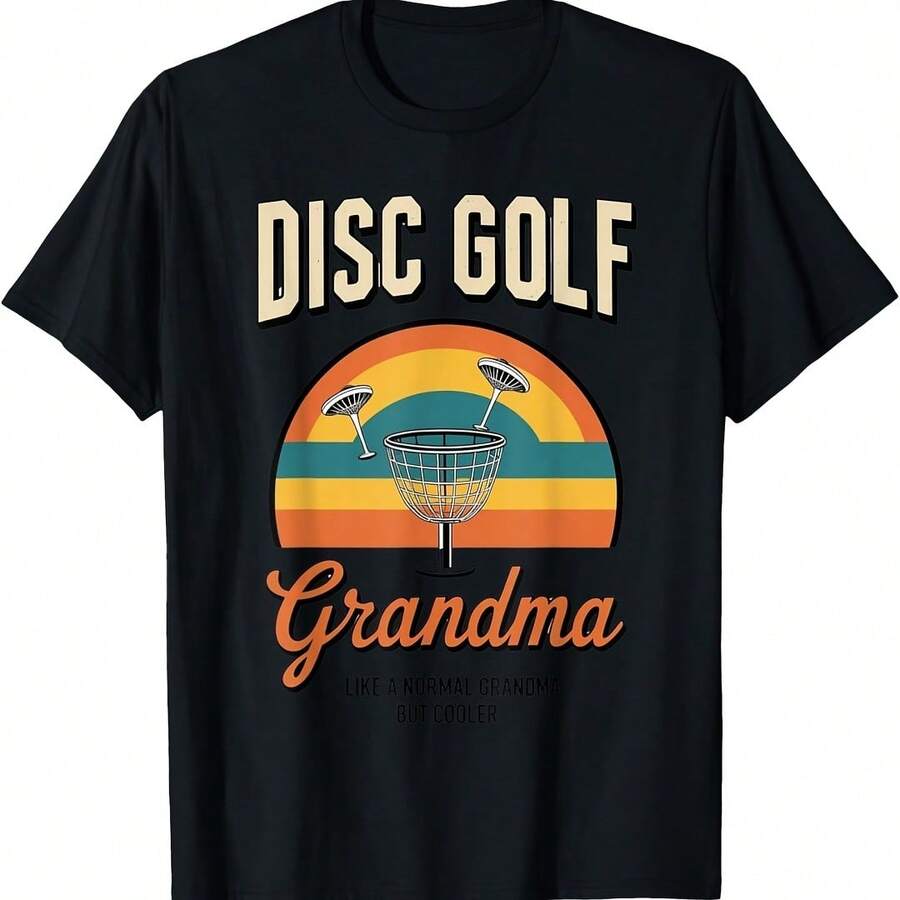 Disc Golf Grandma Retro Sun Circle T-Shirt - Red - View 1