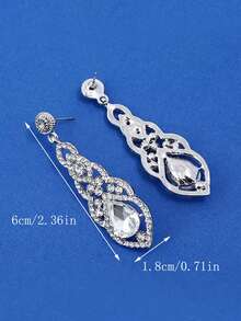 1 Pair Elegant Crystal Water Drop Bridal Wedding Earrings - Silver - View 5
