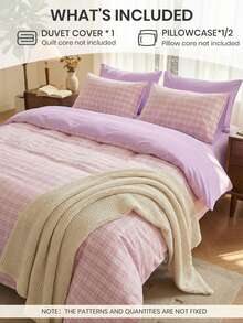 2/3pcs Digital Print Duvet Cover Set (1 Duvet Cover + 1/2 Pillowcases Without Insert), Pink Gingham Print, Cozy And Breathable Bedding Set, Skin-Friendly And Comfortable, Soft And Anti-Pilling,Fits For Twin/Full/King/Queen All Size Beds, Suitable For All Seasons, Multiple Size Options Available, Machine Washable, Aesthetic Bedding, Room Decor, Bedroom Decor, Oeko-Tex - Multicolor - View 2