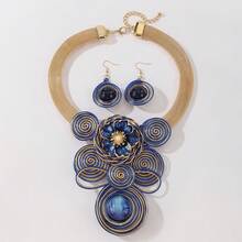 1 Set Exaggerated Multi-Layer Handmade Heavy Aluminum Wire Woven Resin Chain Bohemian European Middle Eastern European Korean Version Evening Party Holiday Beautiful Lady Artificial Crystal Alloy Flower Necklace Earrings - Royal Blue - View 6
