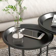 Set Of 2 Stackable Round Coffee Tables, Ideal For The Living Room, Bedroom Or Entryway. Steel, Ø 43/35 Cm, Black.