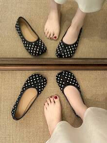 2026 New Black Polka Dot Soft Leather Split-Toe Mule Shoes | Retro Low-Cut Slip-On Shoes, Versatile For Commuting, Dating, Mid-Autumn Festival, National Day, Christmas, Halloween, Thanksgiving, Daily Wear - Multicolor - View 7