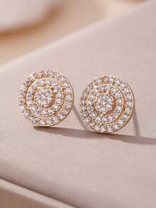 1对简约立方氧化锆圆形耳环礼盒套装，全钻设计，男女皆宜，情侣款，节日生日礼物，日常佩戴 - 圓 - 查看 4