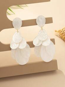 一对经典复古水滴形白色亚克力吊坠几何长款耳环，适合日常、派对、约会、海滩、正式场合佩戴，优雅精致的中东女性耳环 - 水滴 - 查看 4