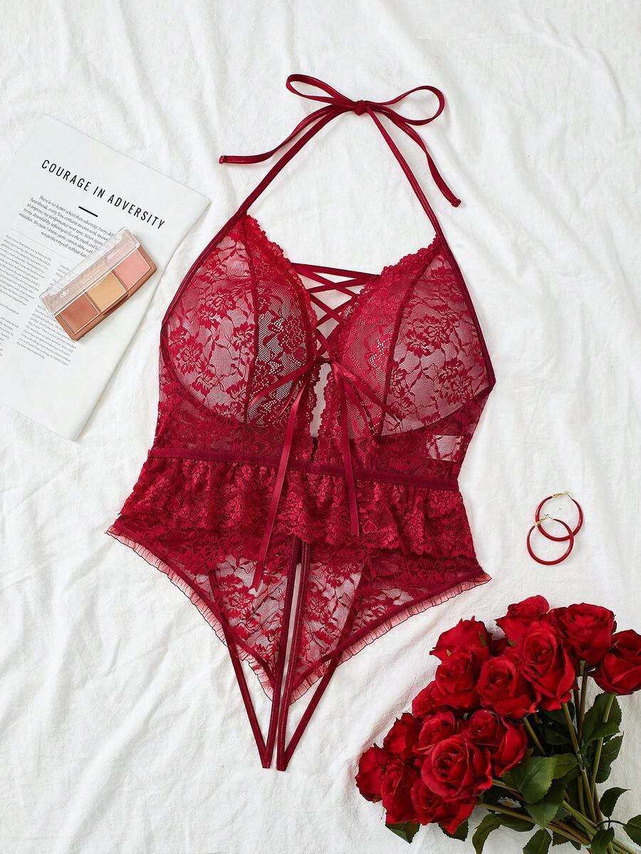 Women's Sexy Ribbon Cutout Backless Jumpsuit - Burgundy - View 1