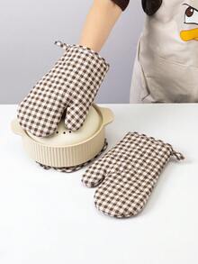 2只/4只装厨房烘焙隔热手套和隔热垫，绿色格子和咖啡色格子，双面绗缝可水洗耐热手套，烹饪隔热手套，隔热垫套装，圣诞烹饪礼品套装 - 格子套裝 - 查看 2