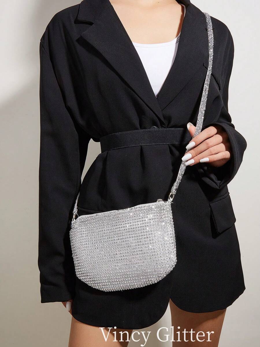 Vincy Glitter Handbag Evening Bag With Sparkling Rhinestone Decoration, Can Be Used As Crossbody Or Handheld. Fashionable And Versatile Women's Bag