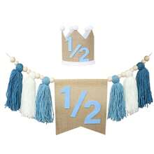 1/2 Birthday High Chair Banner, 1/2 Birthday Hat, 6 Months Birthday Burlap Banner, Wooden Bead Tassel Garland, 6 Months Birthday Decorations, 1/2 Birthday Party Supplies, Birthday Photo Backdrop Decor - Multicolor - View 8