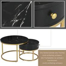 (Original Reference: WF303615AAA) Modern Nesting Coffee Table, Glossy Marble Pattern, Set Of 2 Round Coffee Tables, Round Nesting Side Table - Black - View 4