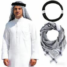 2pcs/Set UAE Shemagh Scarf, Dual-Color Plaid Middle Eastern Headscarf, Cosplay Arabic Dance Stage Performance Bandana, 3 Color Headscarf With Headband, 2pcs Set - Black - View 2