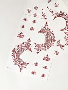 2pcs Maroon Temorary Tattoo Stickers - Sexy Moon & Floral Patterns For Foot & Hand, DIY Mehndi Design, Fake Tattoos, For Women Body Parties Makeup - Brown - View 8