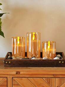 3PCS LED Flameless Candles, 3D Realistic Flickering Candles, No Flame Candles, Unscented Candles, Battery Operated, Suitable For Party, Halloween, Christmas, Wedding, Tabletop, Holiday Atmosphere Lighting - Gold - View 5