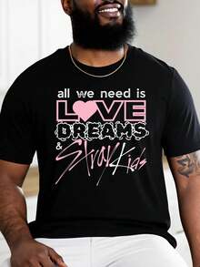 Novelty Adult Cotton Short-Sleeve T-Shirt With LOVE, Dreams & SKZ - Breathable Loose Fit Casual Summer Tee For Outdoor Activities - màu đen - Xem 3