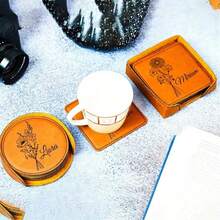 1pc Customized Engraved Leather Coaster, Personalized Name Drink Coaster, Kitchen Coaster, Desk Coaster, Dining Coaster, Wedding Coaster, Coaster Gift, Wedding, Couple, Housewarming, Party, Business, Library, Colleague, Boss, Birthday, New Year, Thanksgiving, Valentine's Day Gift - Multicolor - View 2