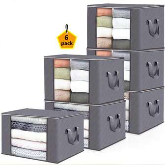 3件/6件装便携式大容量绗缝收纳袋，菱形图案布艺整理袋，带可视窗口，非常适合家用抽屉、衣柜、床底等收纳空间，可用于存放衣物，适用于家庭卧室/返校季/宿舍/杂物/内衣/胸罩/衣服/贴身衣物/内裤/牛仔裤/袜子/T恤/连衣裙等。