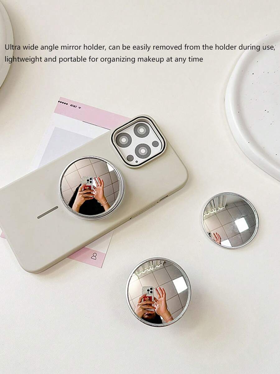 1个心形闪光樱桃手机镜贴纸，翻盖化妆镜，草莓领带桌面支架，兼容和安卓手机，是冬季假期、生日、送给亲朋好友的理想礼物，可伸缩手机支架，手机壳，手机配件 - 圓形鏡子支架 - 查看 1