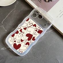 1pc Fashionable Wavy Irregular Protective Phone Case With Red Heart Pattern, Compatible With IPhone 17 Air/17 Pro/17 Pro Max/17/16e/16/15/14/13/12/11/X/XR/8/7 And Galaxy A14/A15/A54/S24/S24 Ultra Series - Clear - View 4